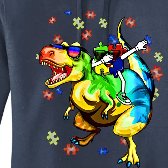 Autism Awareness Graphic Dinosaur Plus Dabbing Puzzle Meaningful Gift Women's Pullover Hoodie