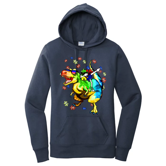 Autism Awareness Graphic Dinosaur Plus Dabbing Puzzle Meaningful Gift Women's Pullover Hoodie