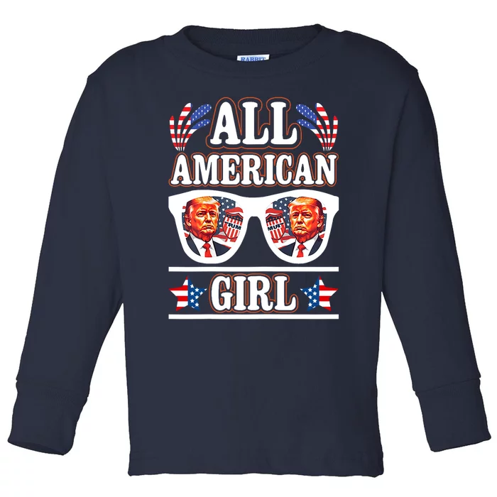 All American Girl Retro Love Heart Gift Toddler Long Sleeve Shirt