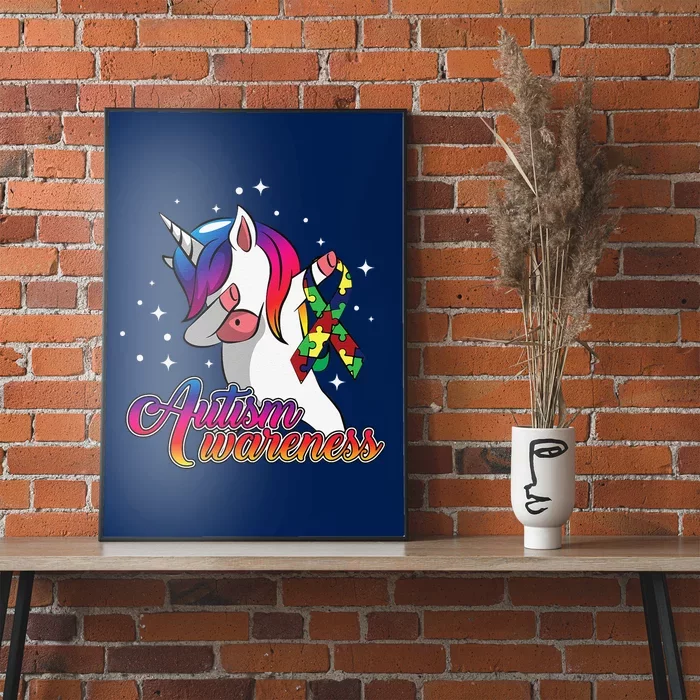 Autism Awareness Gift Cute Dabbing Unicorn Ribbon Poster