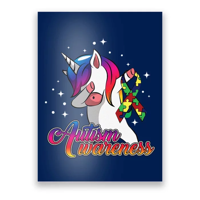 Autism Awareness Gift Cute Dabbing Unicorn Ribbon Poster