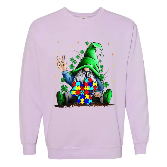 Autism Awareness Gnomes Shamrock St Patricks Day Gifts Garment-Dyed Sweatshirt