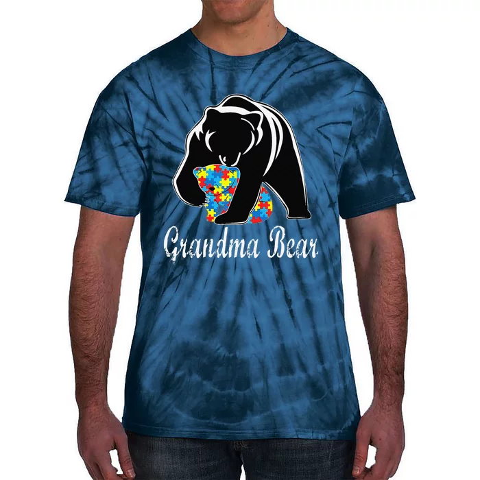 Autism Awareness Grandma Bear Support Autistic Adults Tie-Dye T-Shirt