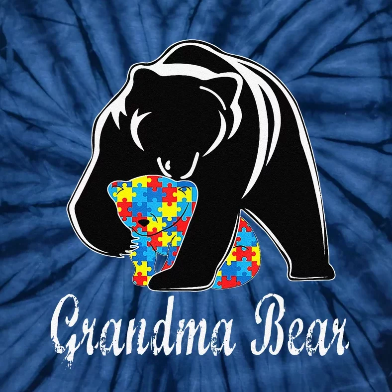 Autism Awareness Grandma Bear Support Autistic Adults Tie-Dye T-Shirt