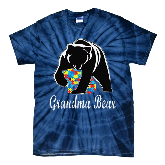 Autism Awareness Grandma Bear Support Autistic Adults Tie-Dye T-Shirt