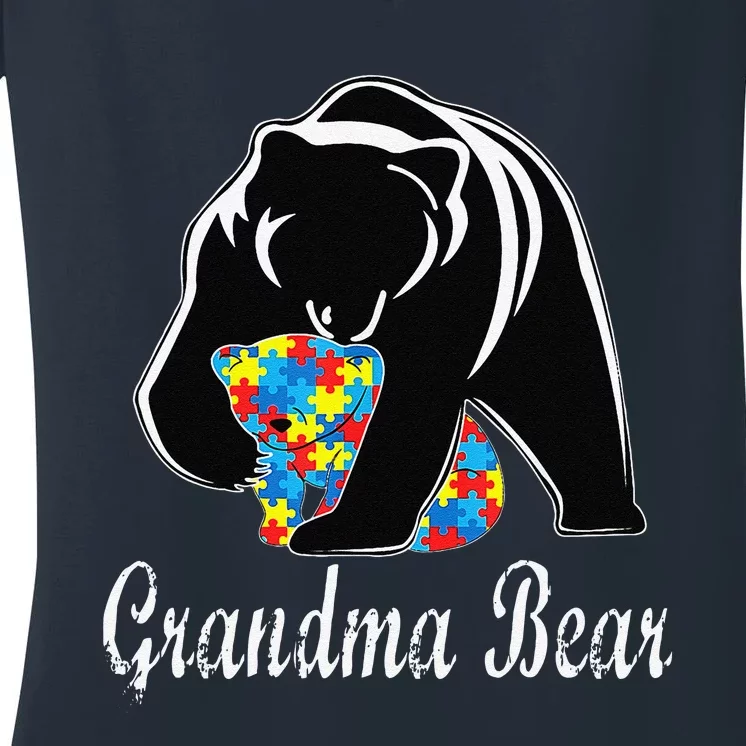 Autism Awareness Grandma Bear Support Autistic Adults Women's V-Neck T-Shirt