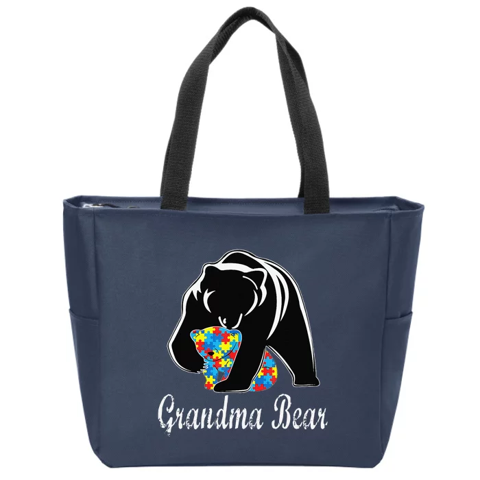 Autism Awareness Grandma Bear Support Autistic Adults Zip Tote Bag