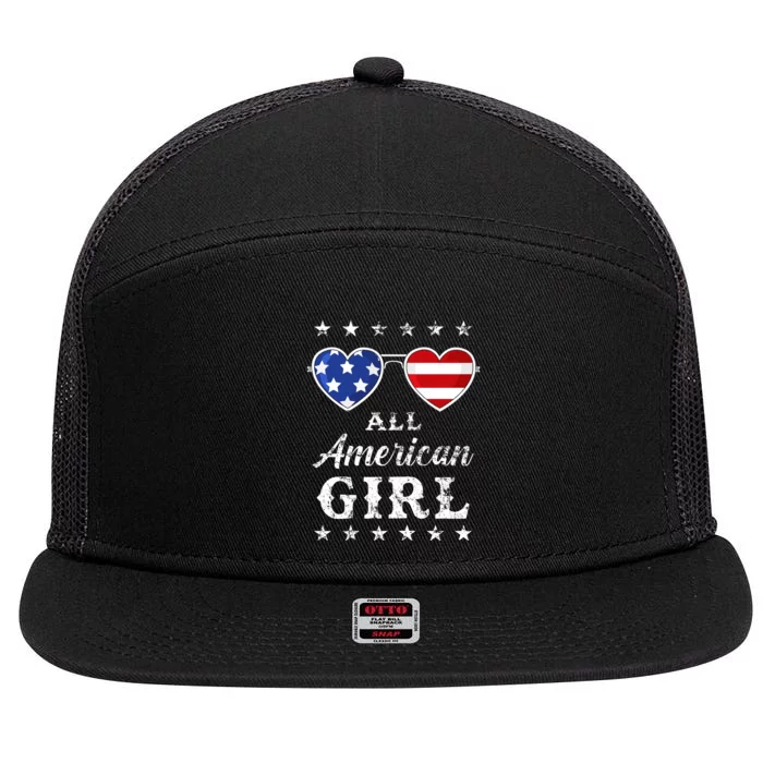 All American Girl Matching Family Fourth 4th Of July 7 Panel Mesh Trucker Snapback Hat