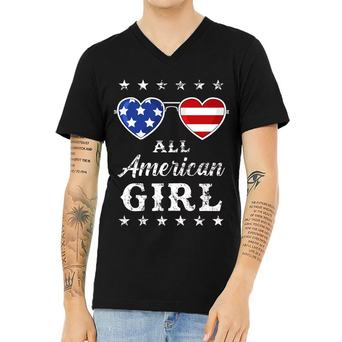 All American Girl Matching Family Fourth 4th Of July V-Neck T-Shirt