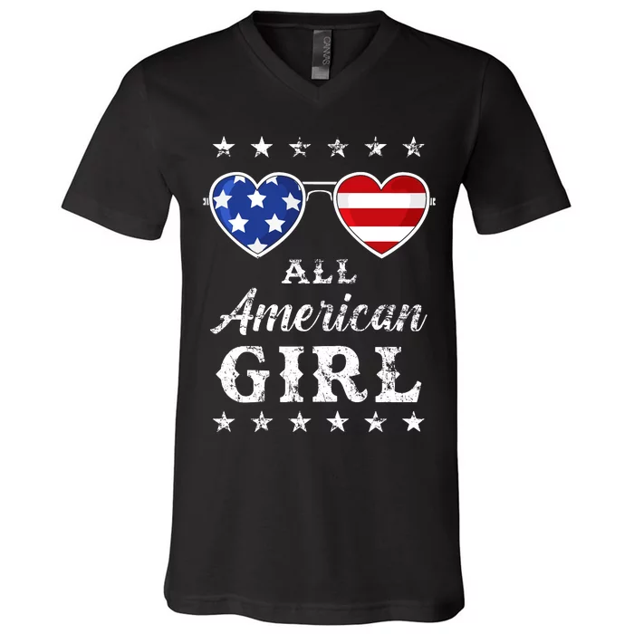 All American Girl Matching Family Fourth 4th Of July V-Neck T-Shirt