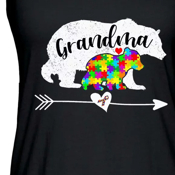 Autism Awareness Grandma Bear Support Autistic Adults Ladies Essential Flowy Tank