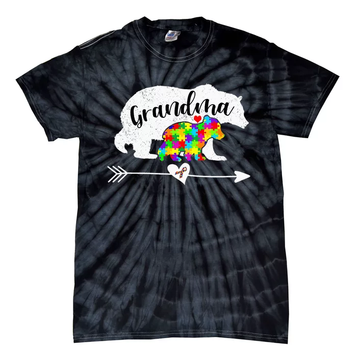 Autism Awareness Grandma Bear Support Autistic Adults Tie-Dye T-Shirt