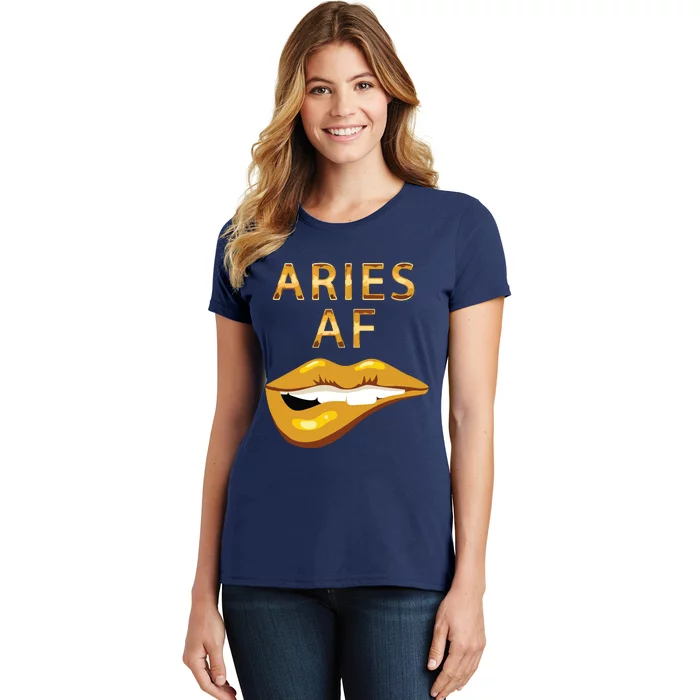 Aries Af Gold Sexy Lip Birthday Women's T-Shirt