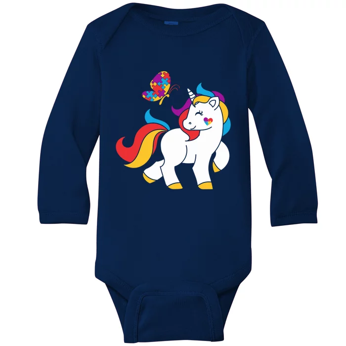 Autism Awareness Gift Unicorn Butterfly Autism Puzzle Baby Long Sleeve Bodysuit