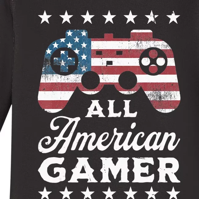 All American Gamer 4Th Of July Game Controller Baby Long Sleeve Bodysuit