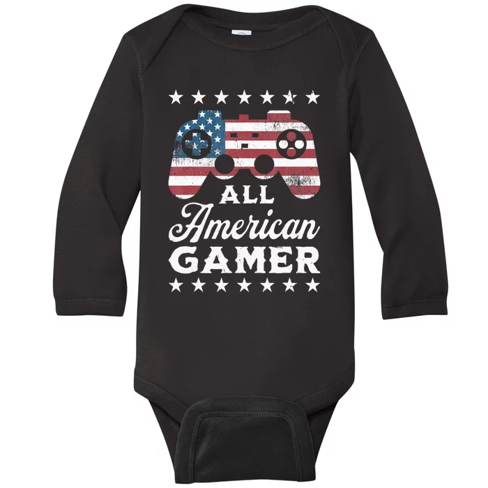 All American Gamer 4Th Of July Game Controller Baby Long Sleeve Bodysuit