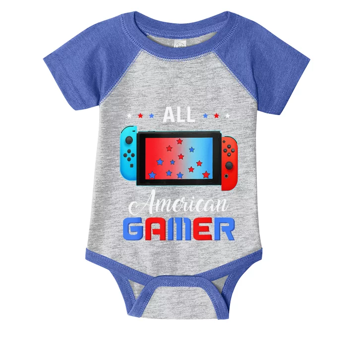 All American Gamer Funny 4th Of July Usa Flag Infant Baby Jersey Bodysuit