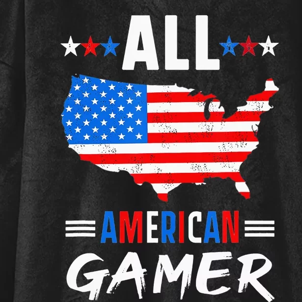 All American Gamer Fourth Of July Usa Map Us Flag Patriotic Hooded Wearable Blanket