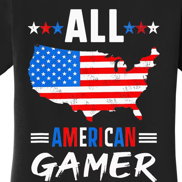 All American Gamer Fourth Of July Usa Map Us Flag Patriotic Women's T-Shirt