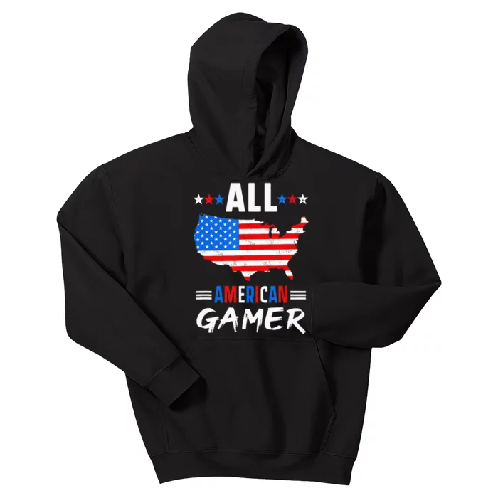 All American Gamer Fourth Of July Usa Map Us Flag Patriotic Kids Hoodie