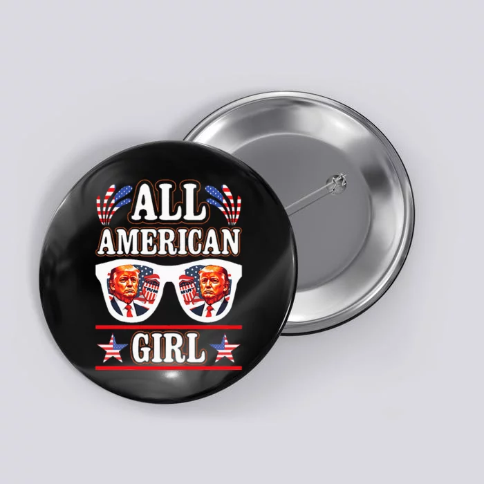 All American Girl Retro Love Heart Trump Usa American Flag Button