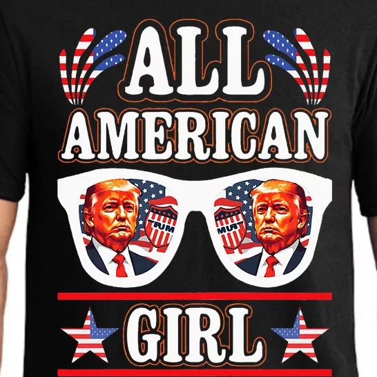 All American Girl Retro Love Heart Trump Usa American Flag Pajama Set