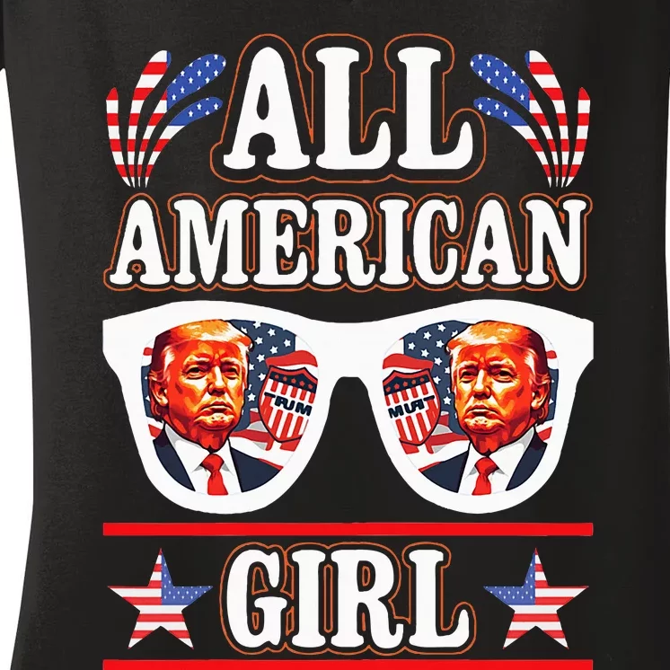 All American Girl Retro Love Heart Trump Usa American Flag Women's V-Neck T-Shirt