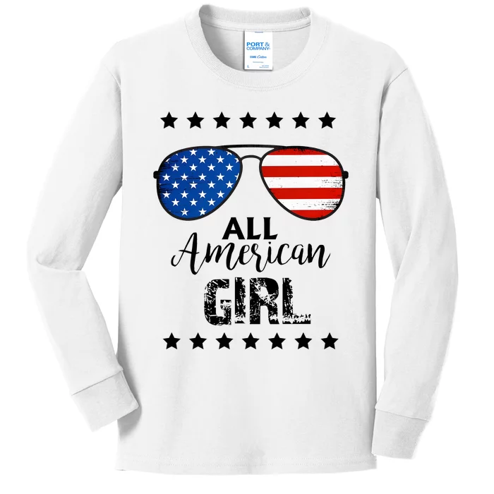 All American Girl 4th Of July Family Matching Kids Long Sleeve Shirt