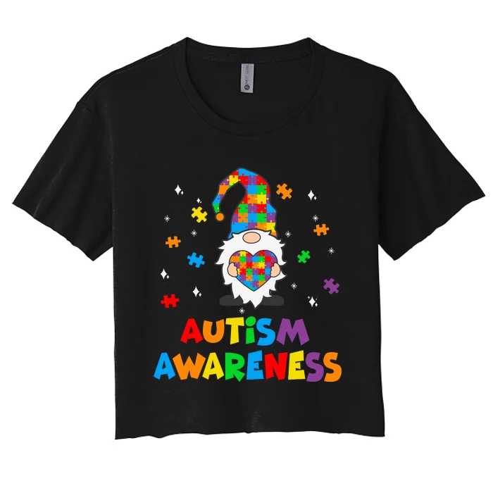 Autism Awareness Gnomes Heart Puzzle Women's Crop Top Tee