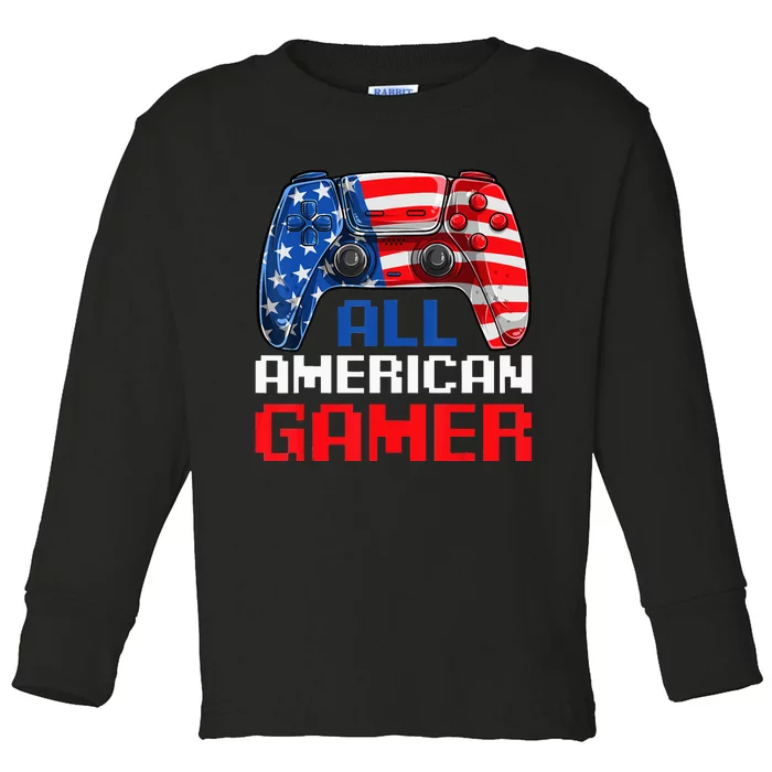 All American Gamer Patriotic Video Games July Fourth Toddler Long Sleeve Shirt