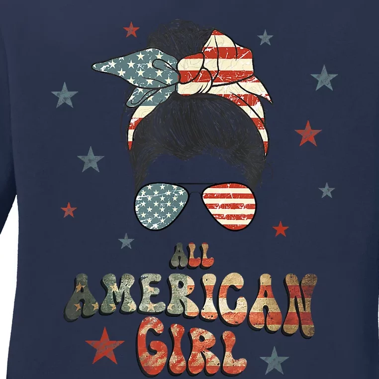 All American Girl 4th Of July Patriotic Ladies Long Sleeve Shirt