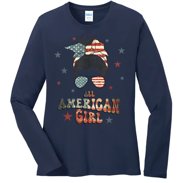 All American Girl 4th Of July Patriotic Ladies Long Sleeve Shirt