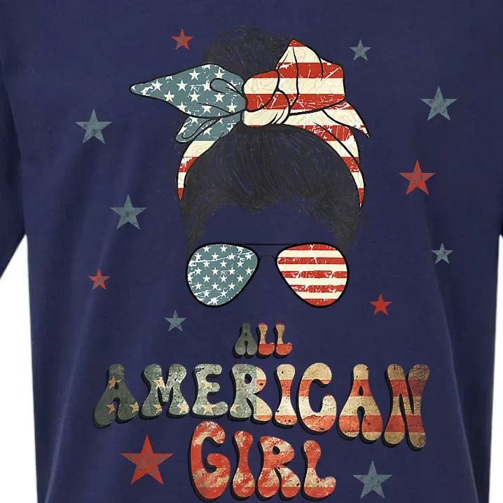 All American Girl 4th Of July Patriotic Sueded Cloud Jersey T-Shirt