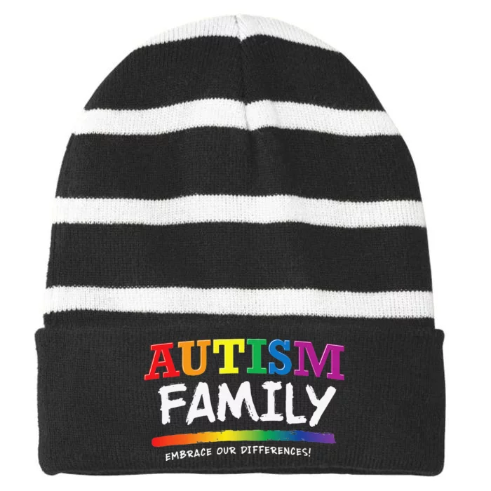 Autism Awareness Gift For Family Rainbow Graphic Striped Beanie with Solid Band