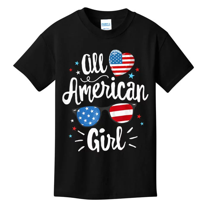 All American Girl Women American Flag 4th Of July Patriotic Kids T-Shirt