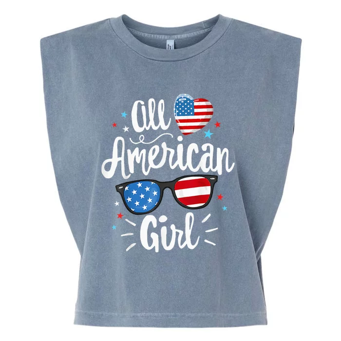 All American Girl Women American Flag 4th Of July Patriotic Garment-Dyed Women's Muscle Tee