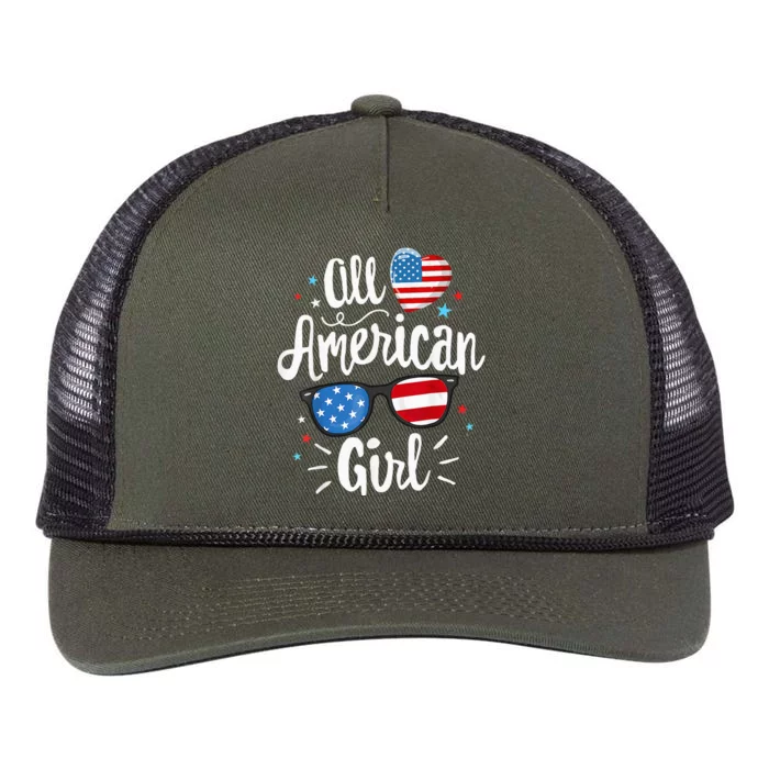 All American Girl Women American Flag 4th Of July Patriotic Retro Rope Trucker Hat Cap