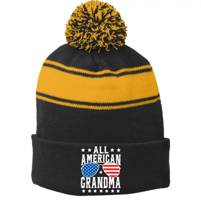 All American Grandma 4th Of July Patriotic Usa Sunglasses Stripe Pom Pom Beanie