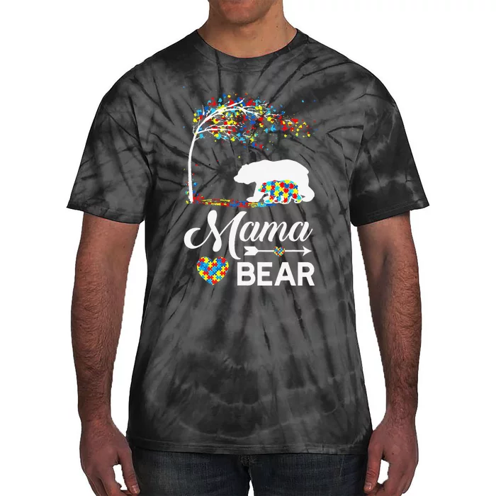 Autism Awareness Gift Mama Bear Support Autistic Autism Mom Tie-Dye T-Shirt