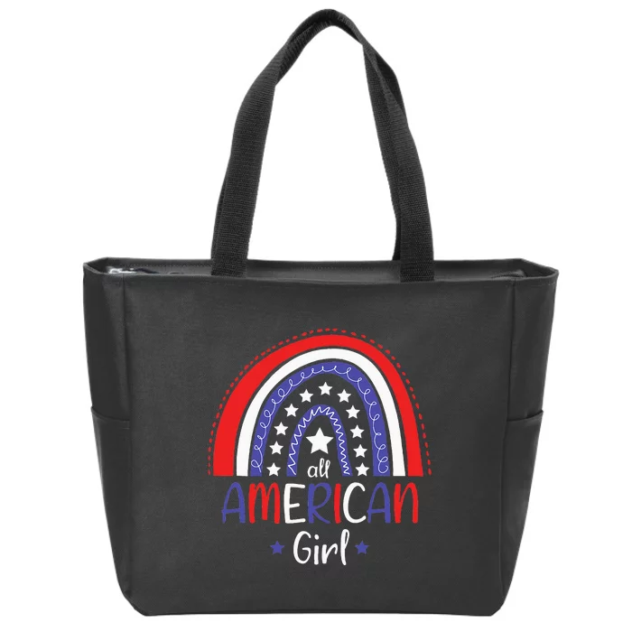 All American Girl July 4th America Flag Rainbow Zip Tote Bag