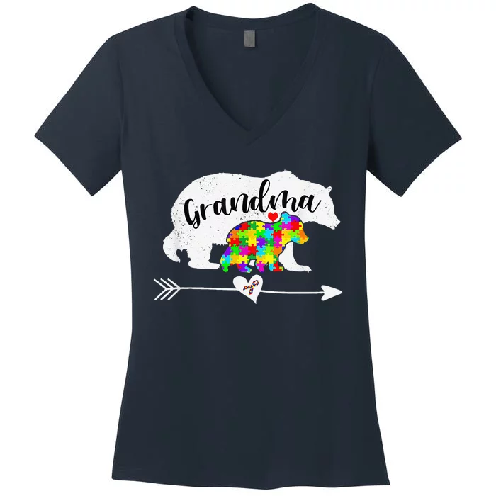 Autism Awareness Grandma Bear Support Autistic Women Women's V-Neck T-Shirt