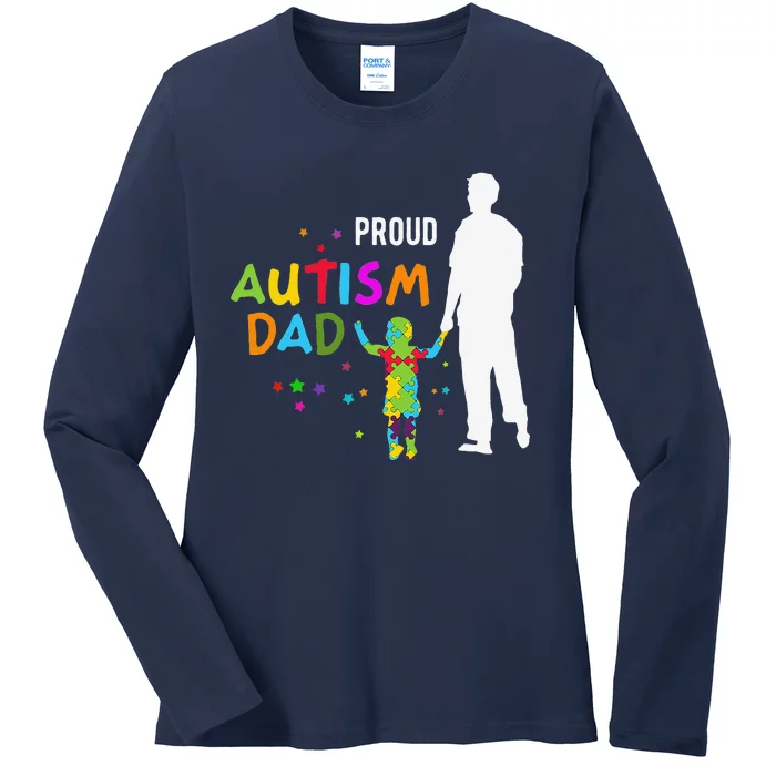 Autism Awareness Gifts For Men Proud Autism Dad Ladies Long Sleeve Shirt