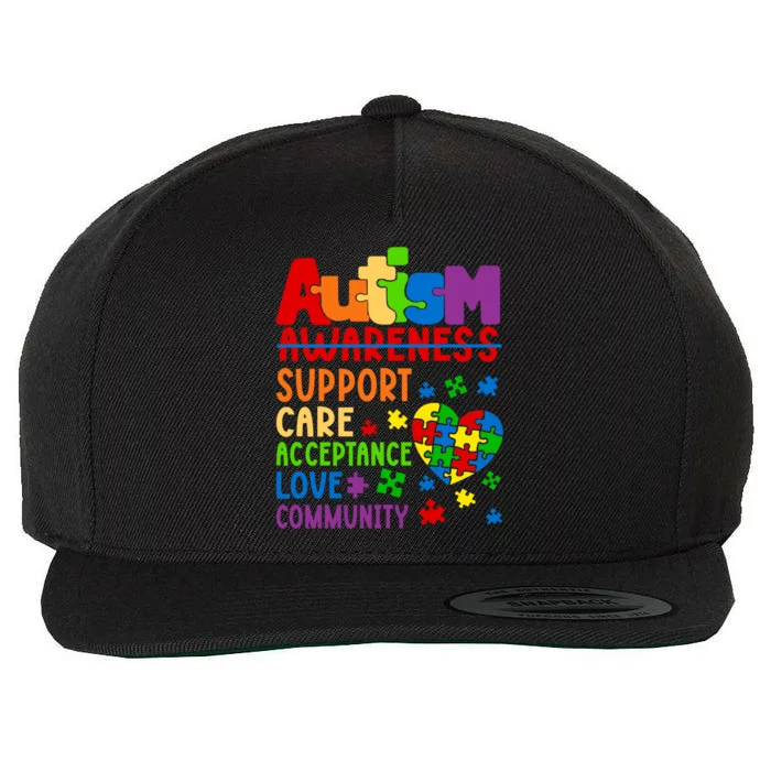 Autism Awareness Gift Support Care Acceptance Ally Gift Wool Snapback Cap