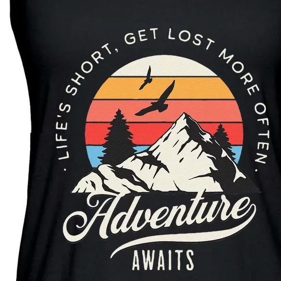 Adventure Awaits Get Lost Mountain Camping Outdoors Ladies Essential Flowy Tank