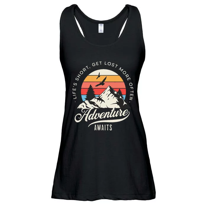 Adventure Awaits Get Lost Mountain Camping Outdoors Ladies Essential Flowy Tank