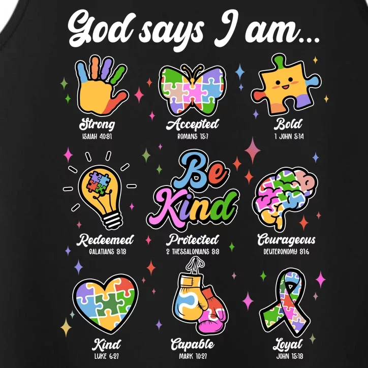 Autism Awareness God Says I Am Performance Tank