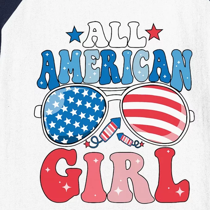 All American Girl Sunglasses 4th Of July Baseball Sleeve Shirt