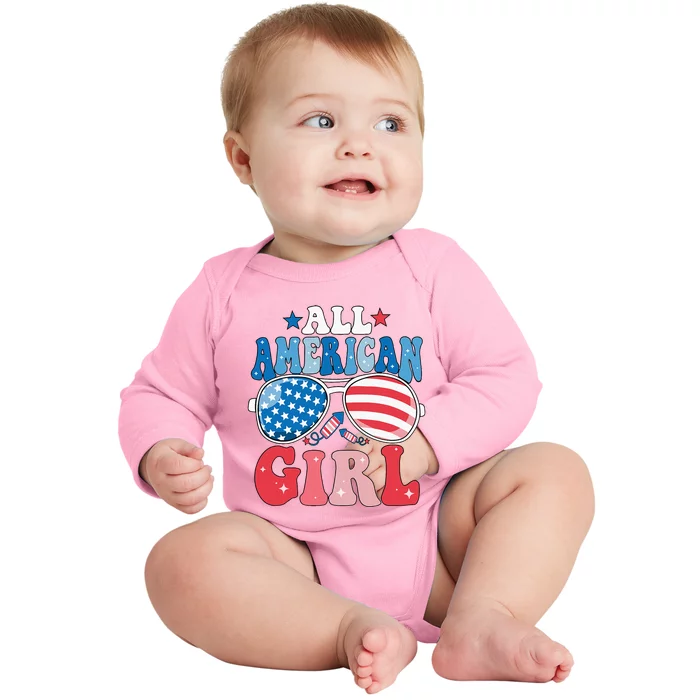 All American Girl Sunglasses 4th Of July Baby Long Sleeve Bodysuit