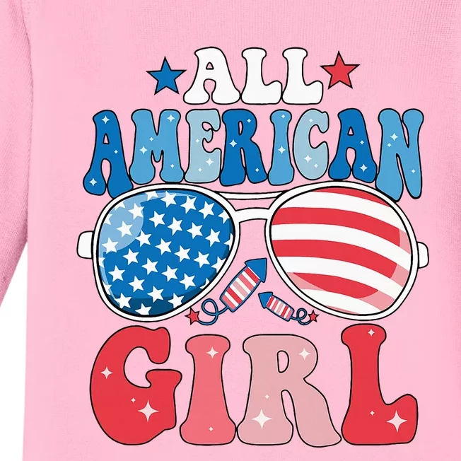 All American Girl Sunglasses 4th Of July Baby Long Sleeve Bodysuit