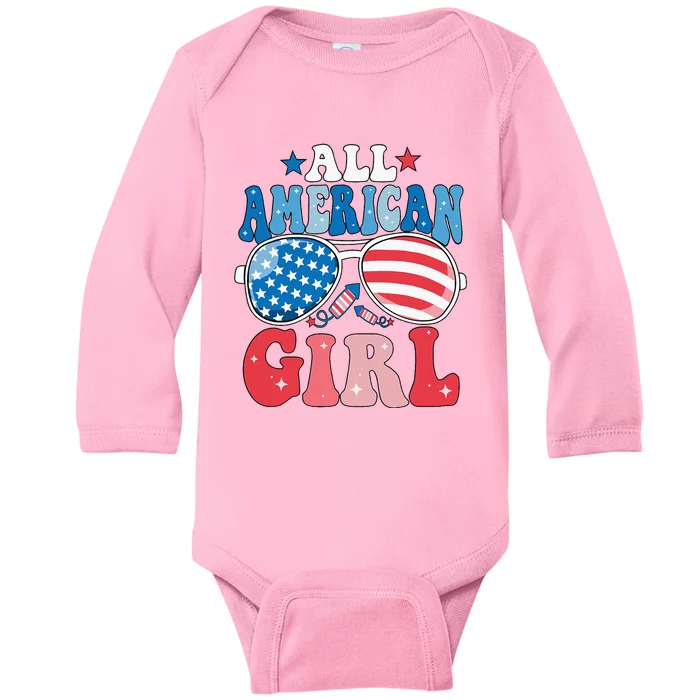 All American Girl Sunglasses 4th Of July Baby Long Sleeve Bodysuit